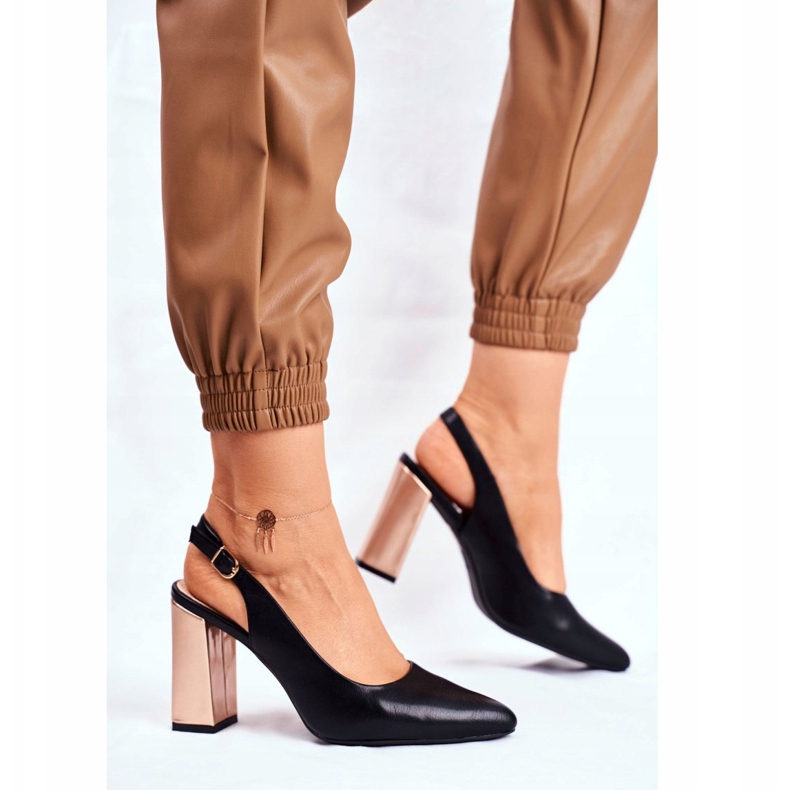 Czółenka Damskie Z Odkrytą Piętą Sergio Leone Czarne PB218 żółte 2