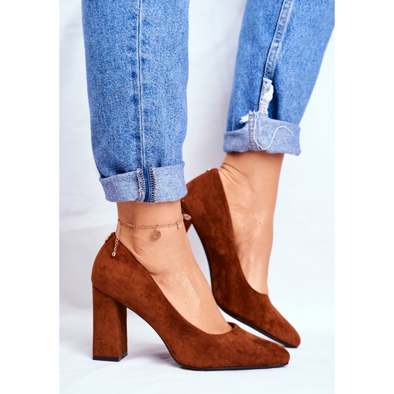 Czółenka Damskie Na Słupku Sergio Leone Camel PB216 brązowe 2