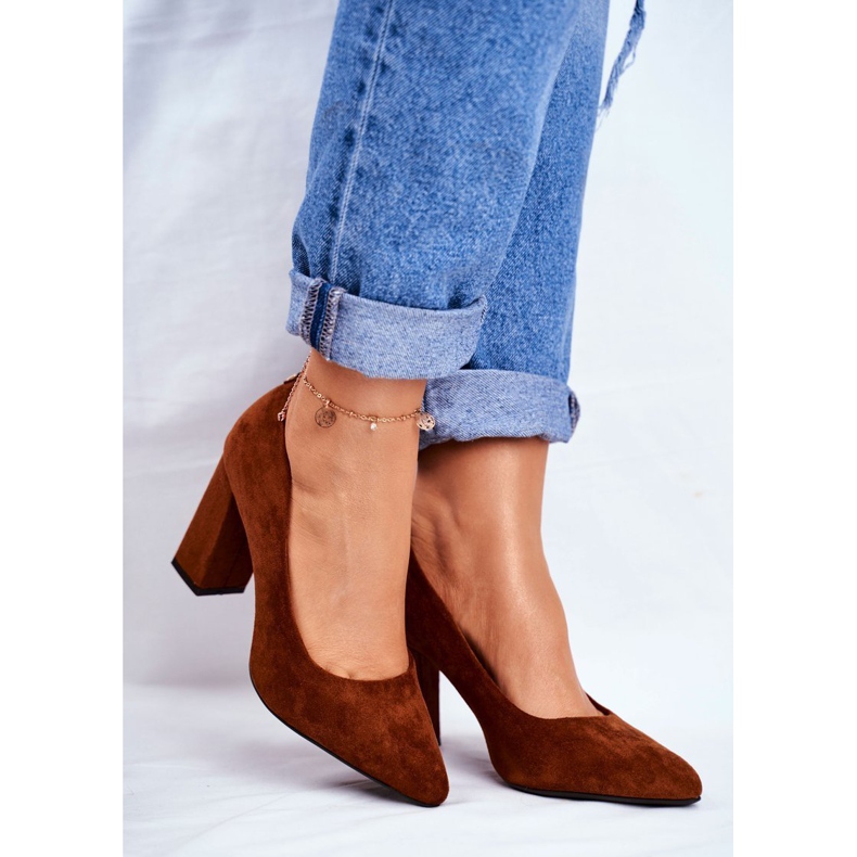 Czółenka Damskie Na Słupku Sergio Leone Camel PB216 brązowe 1