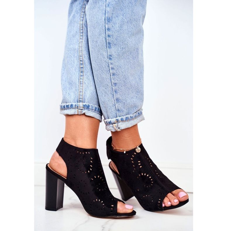 EVE Sandały Damskie Na Słupku Ażurowe Na Rzep Czarne Rules 1