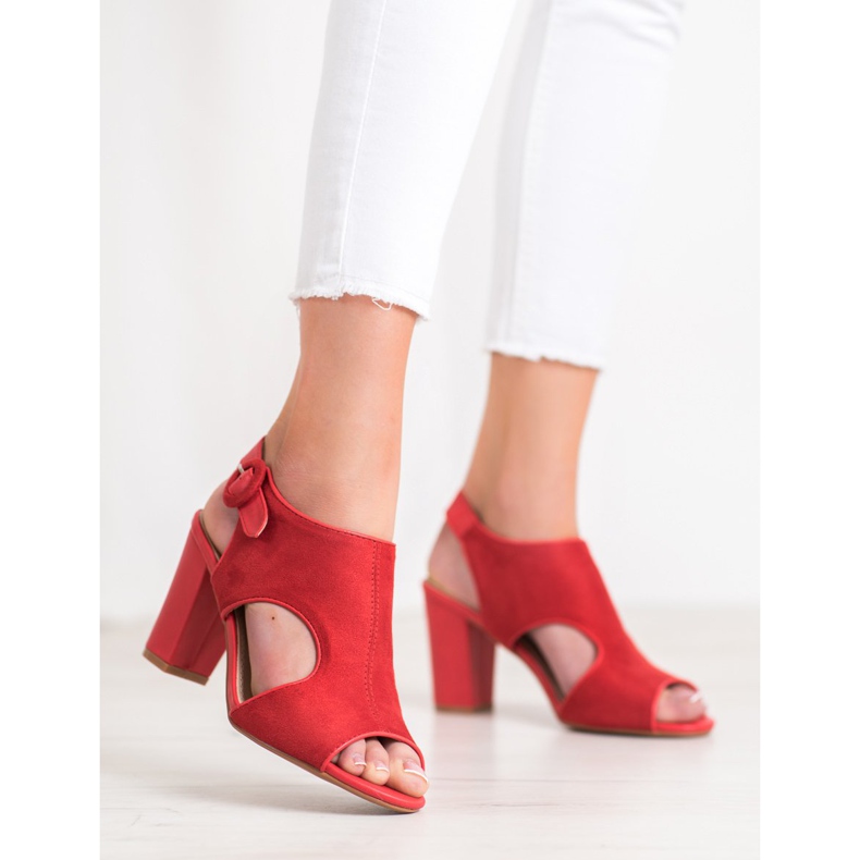 Weide Zabudowane Sandałki Z Zamszu czerwone 2