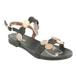 M.Daszyński Czarne Sandały złote kółka Daszyński MR1958-1 żółte 1