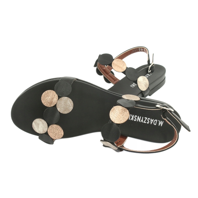 M.Daszyński Czarne Sandały złote kółka Daszyński MR1958-1 żółte 4