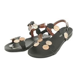 M.Daszyński Czarne Sandały złote kółka Daszyński MR1958-1 żółte 3