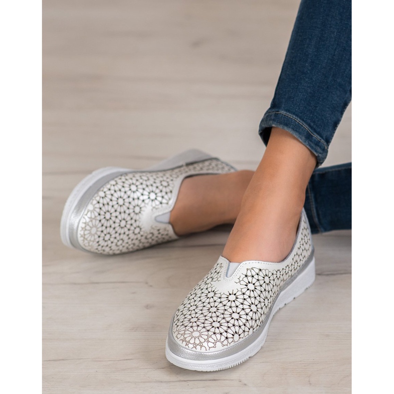 Filippo Skórzane Slipony Z Kwiatowym Wzorem białe żółte 1