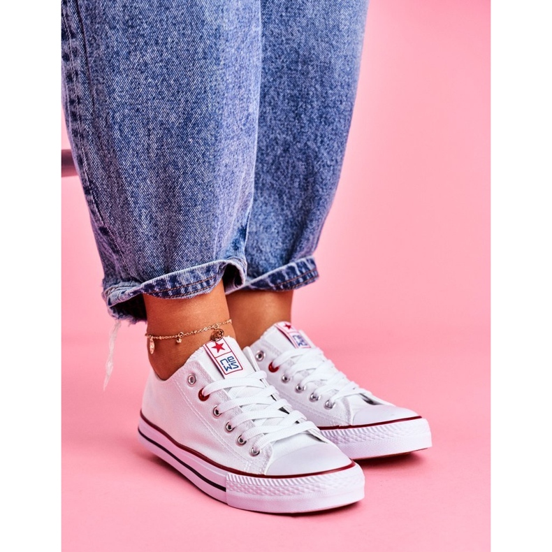 Damskie Trampki Materiałowe Białe Flamenco 2