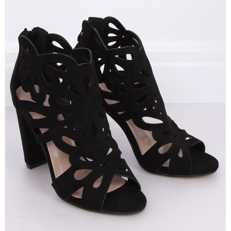 Botki ażurowe na obcasie czarne M304P Black 1