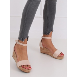 Sandałki na korkowym koturnie beżowe LL-228P Beige beżowy 1