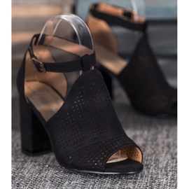 Small Swan Eleganckie Ażurowe Sandały czarne 2