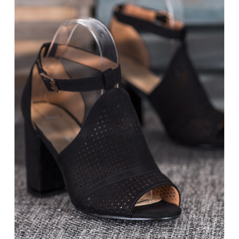 Small Swan Eleganckie Ażurowe Sandały czarne 2