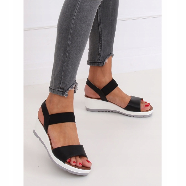 Sandałki na koturnie czarne NS101P Black 2