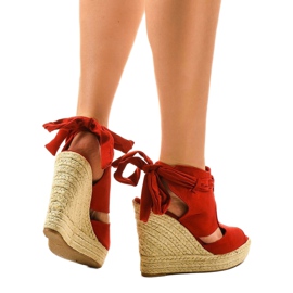 Czerwone espadryle sandały na koturnie 77-20 3