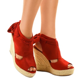 Czerwone espadryle sandały na koturnie 77-20 1