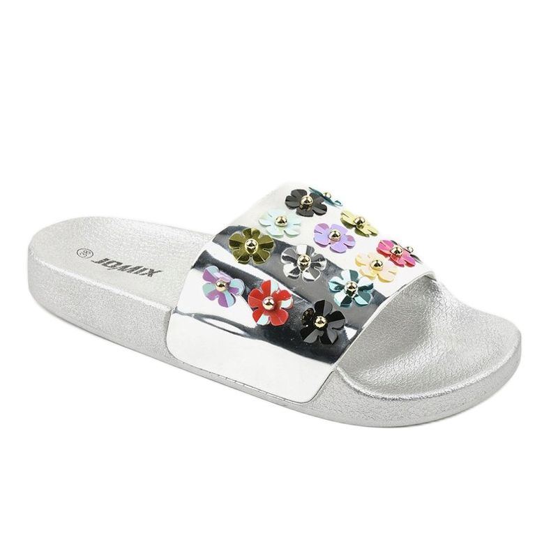 Srebrne klapki z kwiatkami D7659-3 szare 1