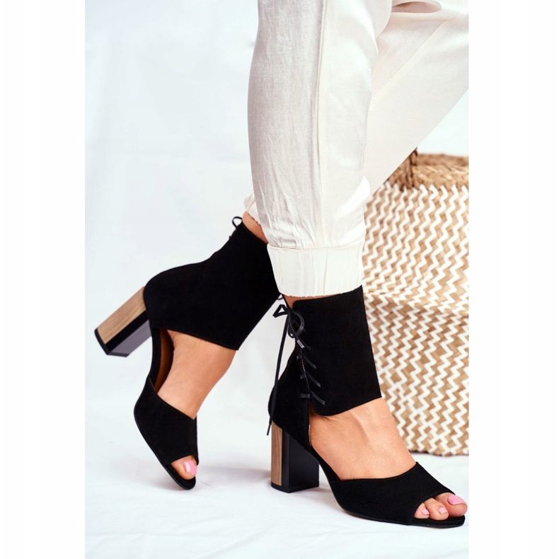 Sandały Damskie Na Słupku Maciejka Czarne Zamszowe 04122-01 2