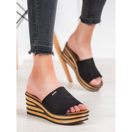 Goodin Stylowe Klapki Na Koturnie czarne 1