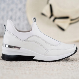 Wsuwane Buty Ze Skóry VINCEZA białe 2