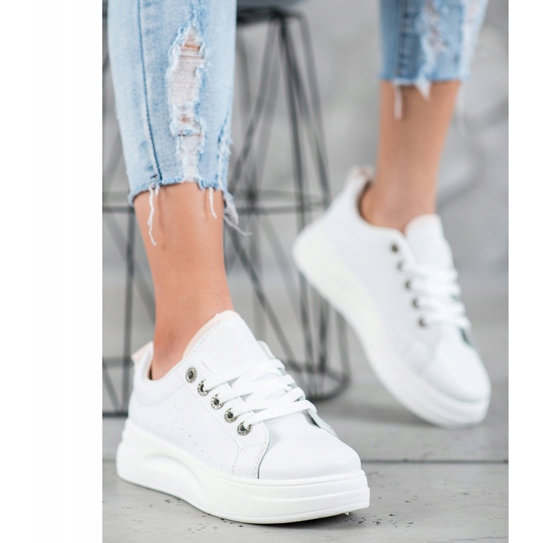SHELOVET Modne Trampki Na Platformie białe 1