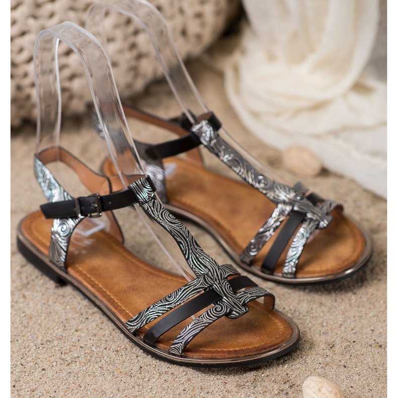 Small Swan Eleganckie Sandałki czarne szare 1