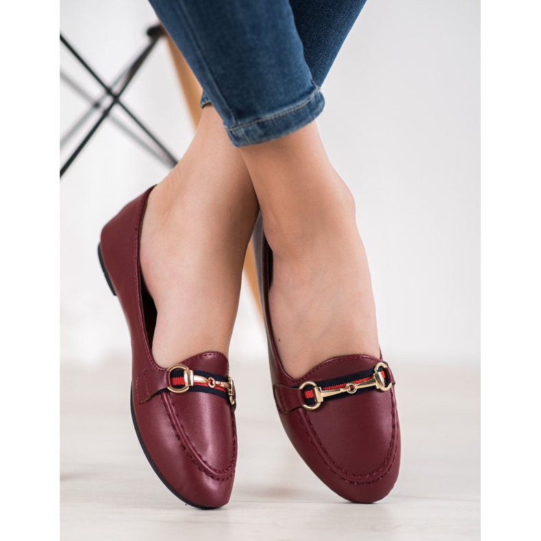 Clowse Modne Lordsy Z Eko Skóry czerwone 1