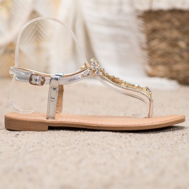 Small Swan Eleganckie Sandały Z Cyrkoniami szare 2