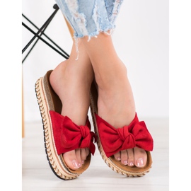 SHELOVET Modne Klapki Na Platformie czerwone 1