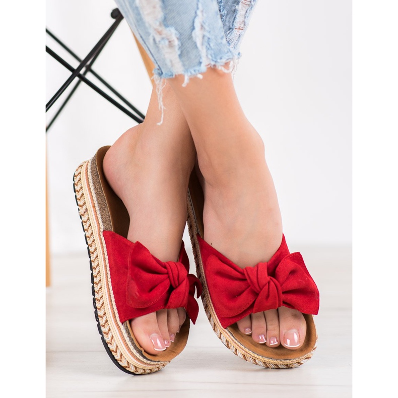 SHELOVET Modne Klapki Na Platformie czerwone 1