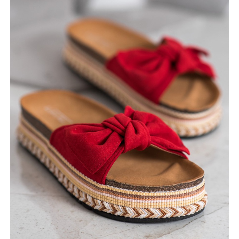 SHELOVET Modne Klapki Na Platformie czerwone 2