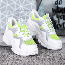Sweet Shoes Wiązane Sneakersy białe zielone 1
