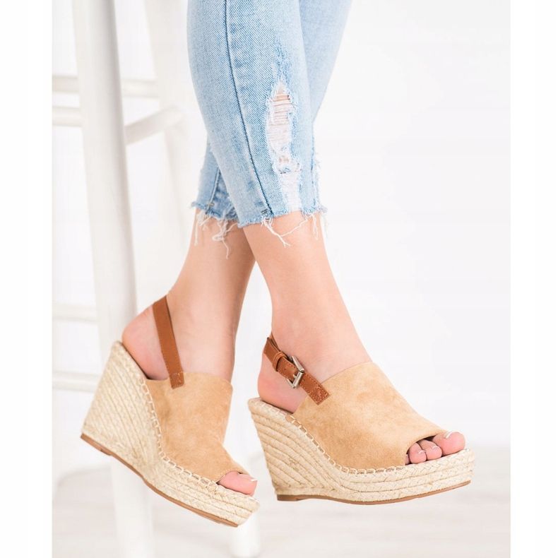 Small Swan Modne Sandały Z Zamszu brązowe 1