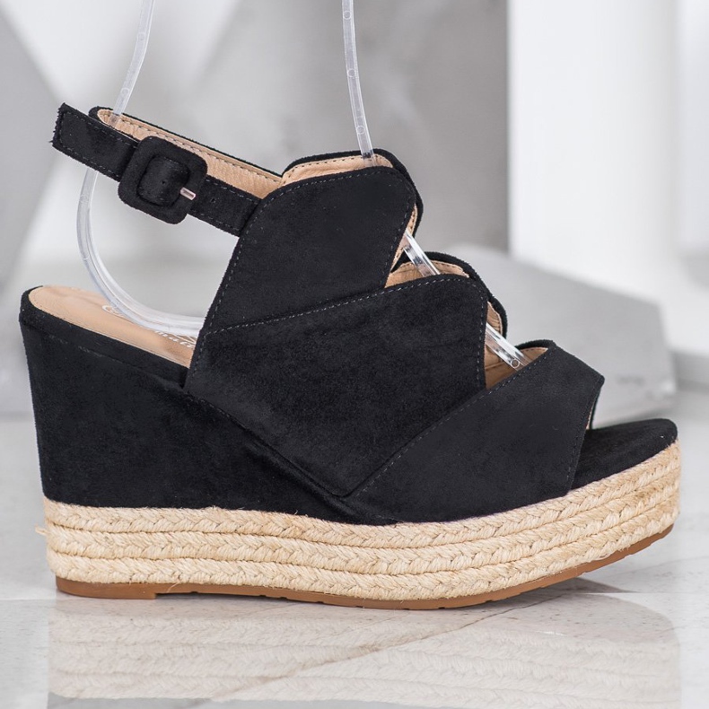 Small Swan Sandały Na Koturnie Fashion czarne 2