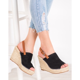 Small Swan Modne Sandały Z Zamszu czarne 2