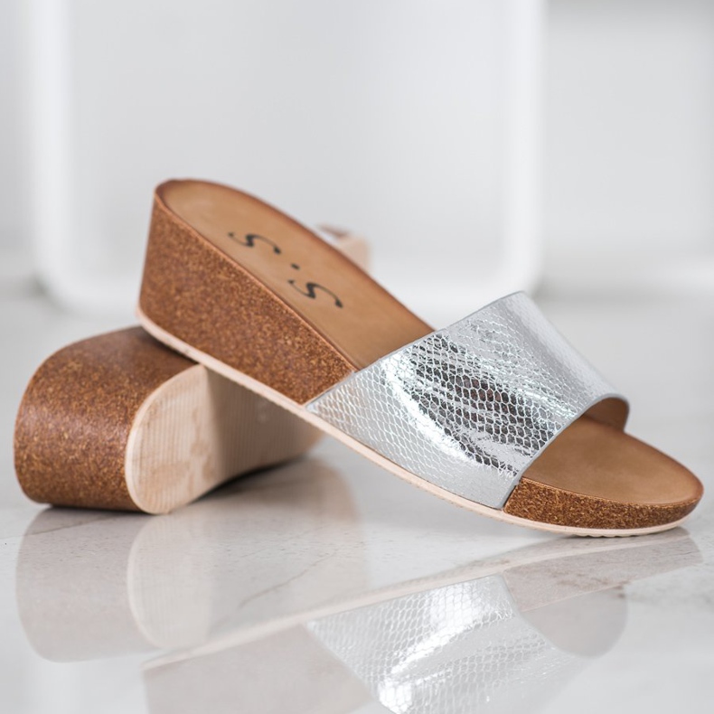 Small Swan Klapki Z Eko Skóry szare 1