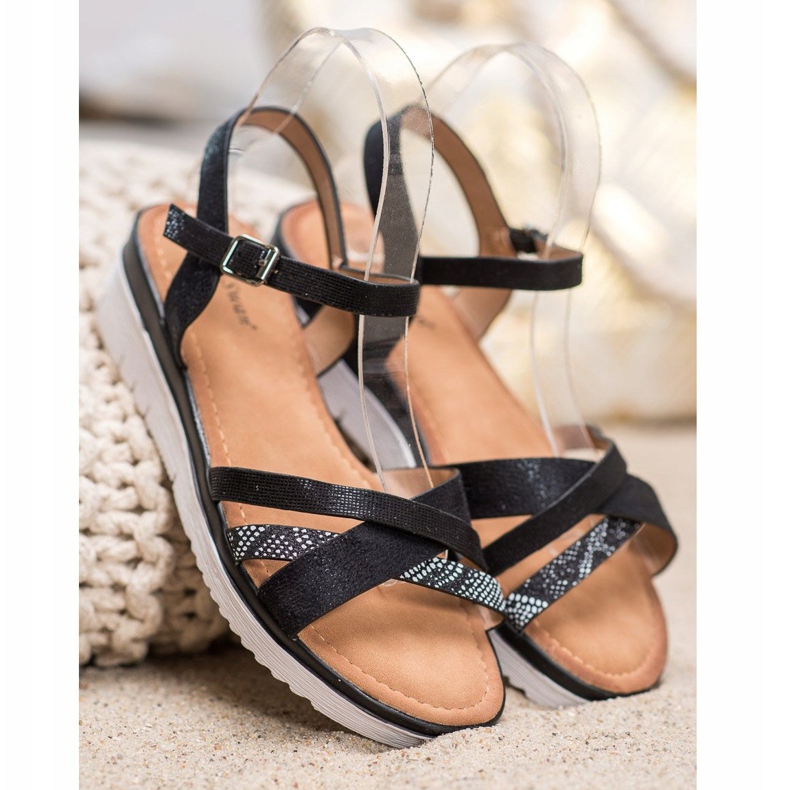 Small Swan Sandalki Na Niskiej Koturnie czarne 2