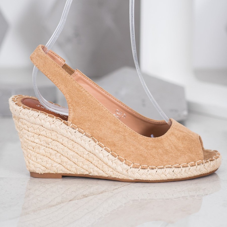 Small Swan Brązowe Sandały Na Wysokiej Koturnie 1