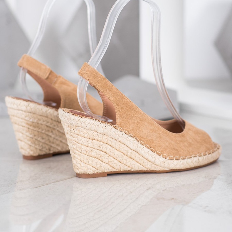 Small Swan Brązowe Sandały Na Wysokiej Koturnie 2