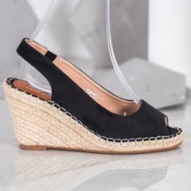 Small Swan Czarne Sandały Na Wysokiej Koturnie 2