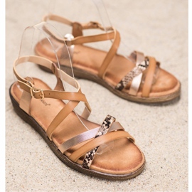 Small Swan Stylowe Brązowe Sandały złoty 1