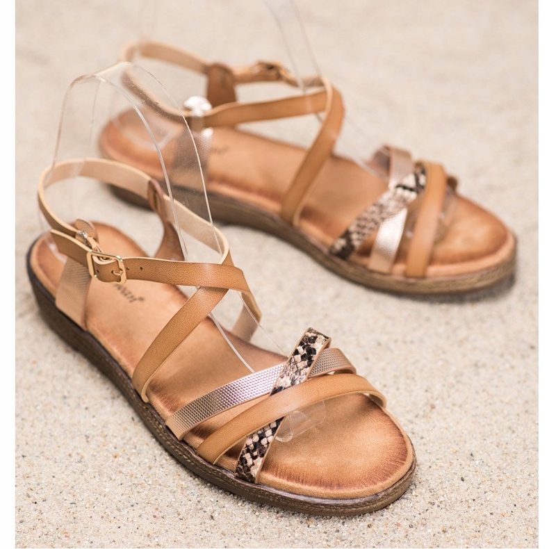 Small Swan Stylowe Brązowe Sandały złoty 1