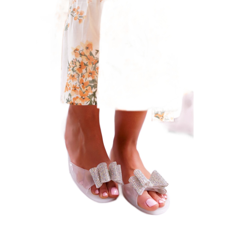 Lu Boo | Gumowe Balerinki Meliski Kokarda Białe Cindela bezbarwne 2