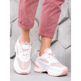 SHELOVET Biało-różowe Sneakersy białe 4