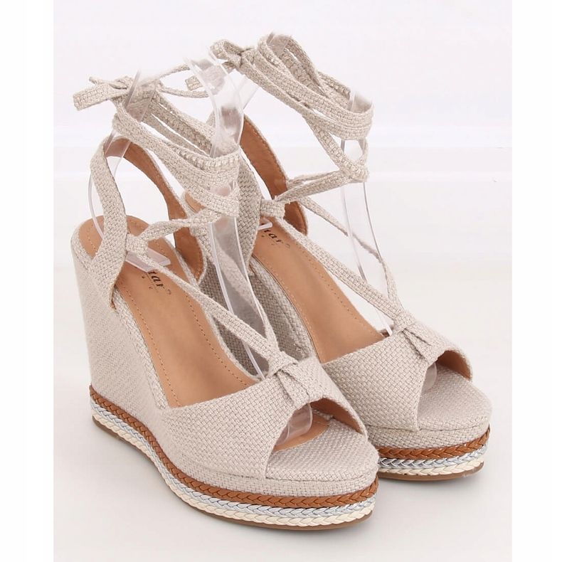 Sandałki na koturnie beżowe GP07 Beige beżowy 1