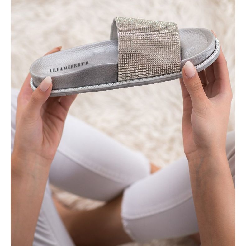 Creamberry'S Srebrne Klapki Z Kryształkami szare 1