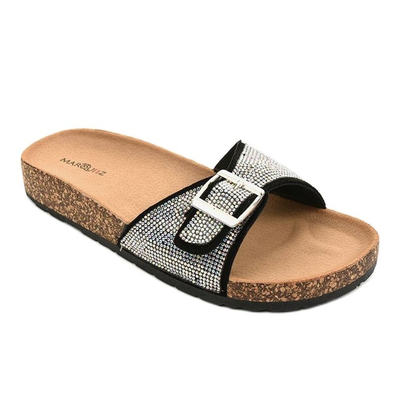 Czarne klapki z korkową podeszwą L-1032 1