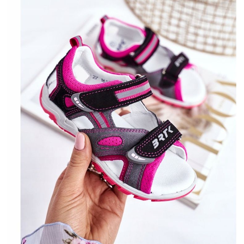 Bartek S.A. Dziecięce Sandałki Dla Dziewcząt Profilaktyczne Bartek T-16176-7/77G czarne różowe szare 2