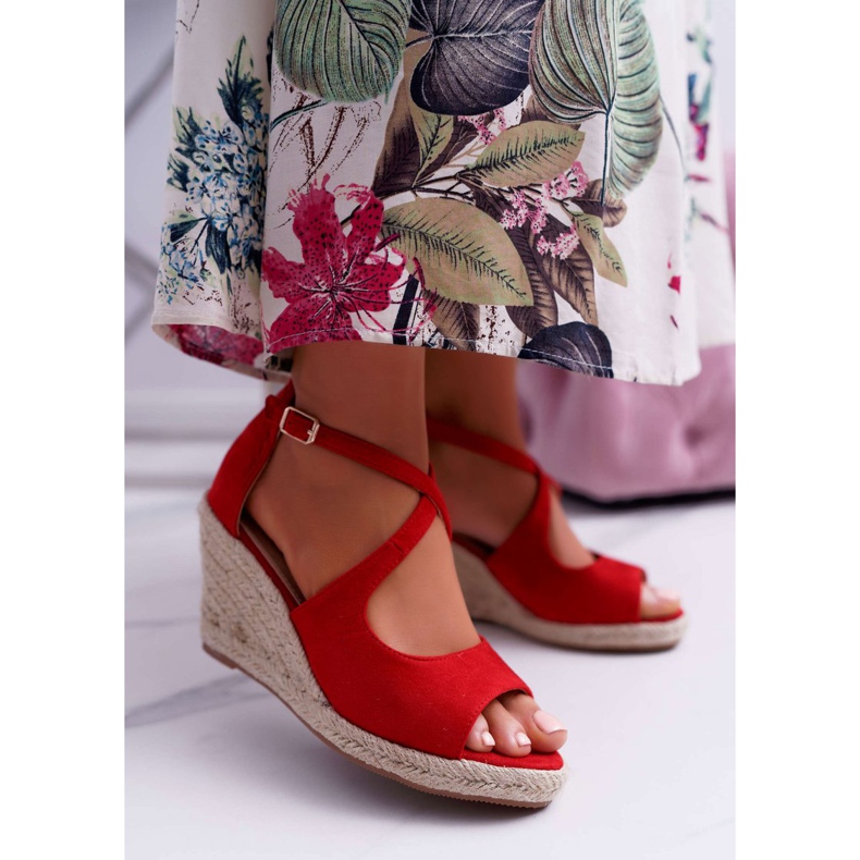 BUGO Sandały Damskie Na Espadrylu Czerwone Margus 1