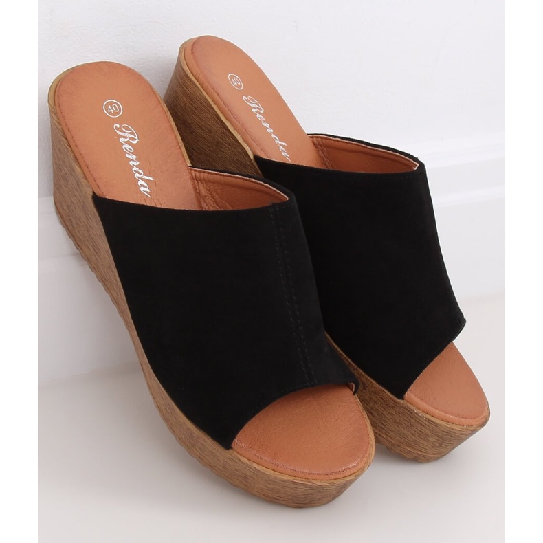 Klapki na koturnie chodaki czarne 10-236 Black 1