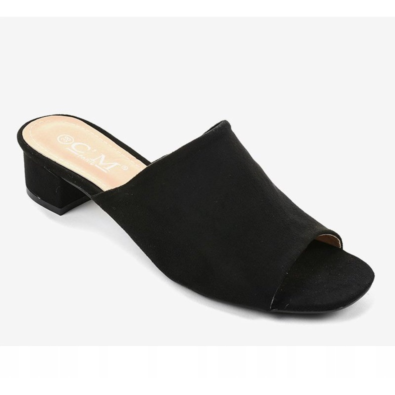 Czarne klapki na obcasie 77-91 1