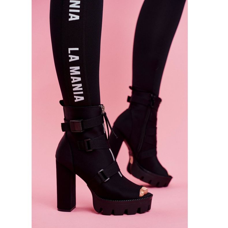 PS1 Damskie Botki Na Słupku Open Toe Czarne Gladios 2