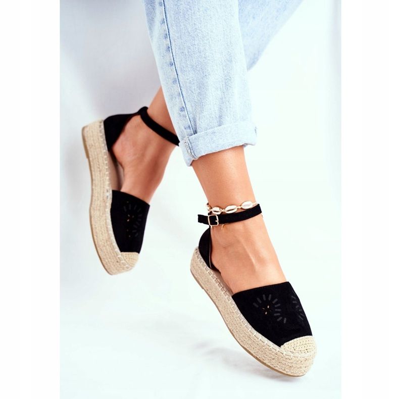 PS1 Espadryle Damskie Na Platformie Lniane Czarne Palermo 2